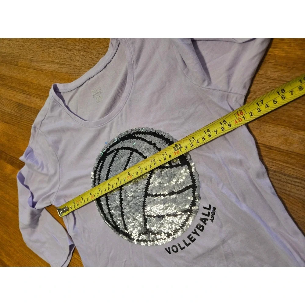 Justice Active Girls 18/20 Lavender Volleyball Flip Sequin 3/4 Sleeve Shirt